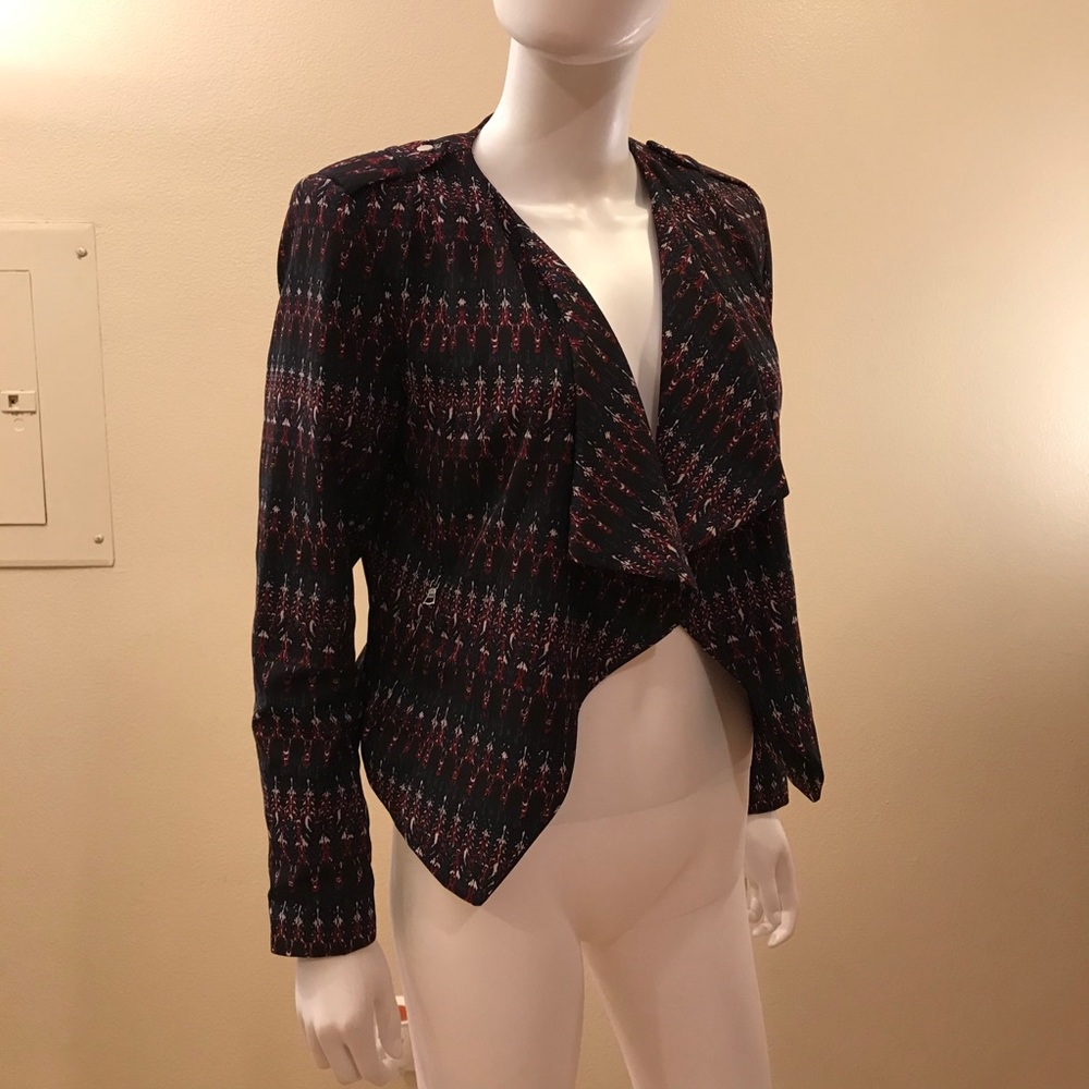 HM Open Front Print Blazer Jacket Size 8 Small Zip Pockets Office Career